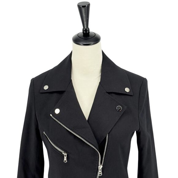 Veronica Beard Hadley Moto Black Jacket with Striped Varsity Dickey Size Small - Picture 12 of 16